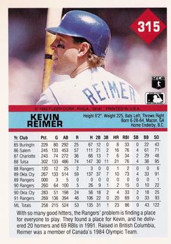 1992 Fleer #315 Kevin Reimer Back