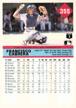 1992 Fleer #355 Francisco Cabrera Back