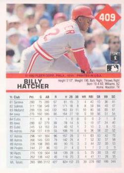 1992 Fleer #409 Billy Hatcher Back