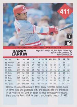 1992 Fleer #411 Barry Larkin Back