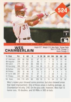 1992 Fleer #524 Wes Chamberlain Back