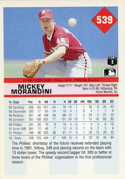 1992 Fleer #539 Mickey Morandini Back