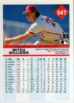 1992 Fleer #547 Mitch Williams Back