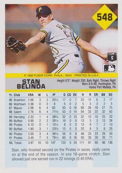 1992 Fleer #548 Stan Belinda Back