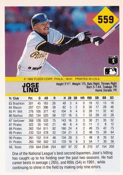 1992 Fleer #559 Jose Lind Back