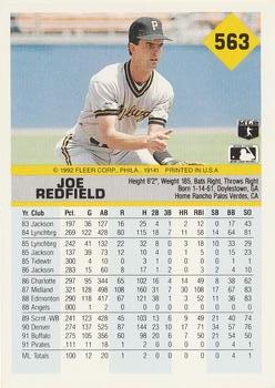 1992 Fleer #563 Joe Redfield Back
