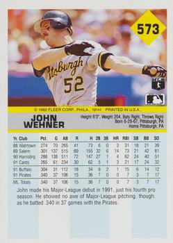 1992 Fleer #573 John Wehner Back