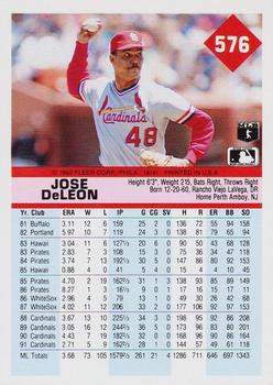 1992 Fleer #576 Jose DeLeon Back