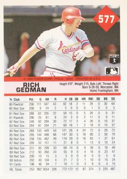 1992 Fleer #577 Rich Gedman Back