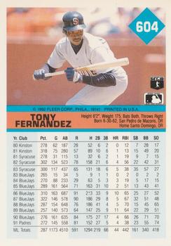 1992 Fleer #604 Tony Fernandez Back