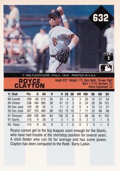 1992 Fleer #632 Royce Clayton Back