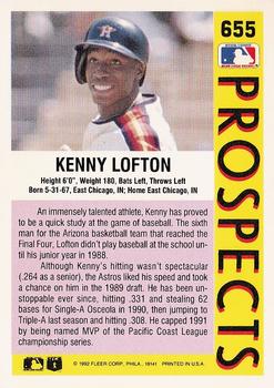 1992 Fleer #655 Kenny Lofton Back