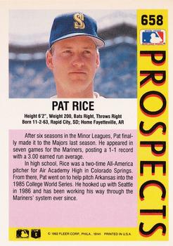1992 Fleer #658 Pat Rice Back