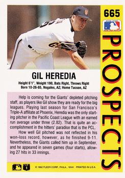 1992 Fleer #665 Gil Heredia Back