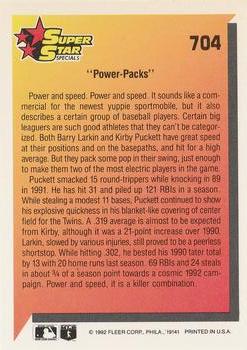 1992 Fleer #704 Power Packs (Barry Larkin / Kirby Puckett) Back