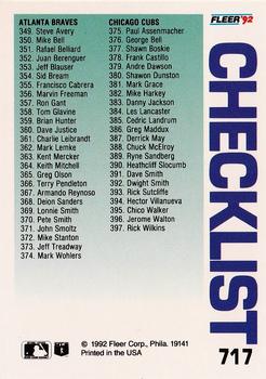 1992 Fleer #717 Checklist: Rangers / Blue Jays / Braves / Cubs Back