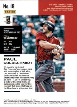 2018 Panini Chronicles - Holo Gold #19 Paul Goldschmidt Back
