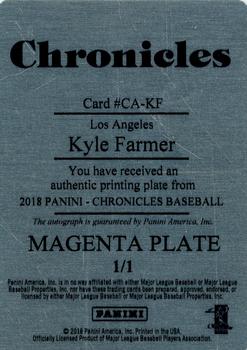 2018 Panini Chronicles - Chronicles Autographs Printing Plates Magenta #CA-KF Kyle Farmer Back