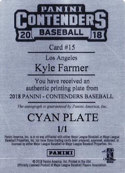 2018 Panini Chronicles - Contenders Tickets Printing Plates Cyan #15 Kyle Farmer Back