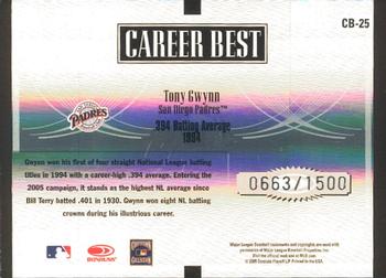 2005 Donruss Elite - Career Best #CB-25 Tony Gwynn Back
