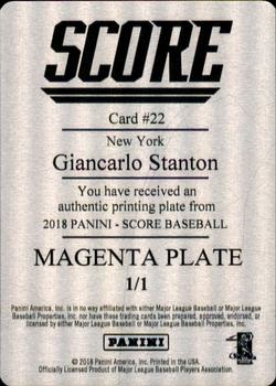 2018 Panini Chronicles - Score Printing Plates Magenta #22 Giancarlo Stanton Back