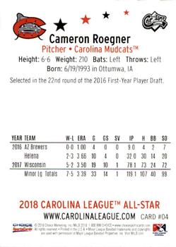 2018 Choice Carolina League All-Stars #4 Cam Roegner Back