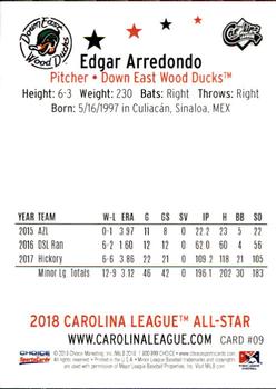 2018 Choice Carolina League All-Stars #9 Edgar Arredondo Back
