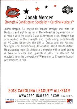 2018 Choice Carolina League All-Stars #27 Jonah Mergen Back