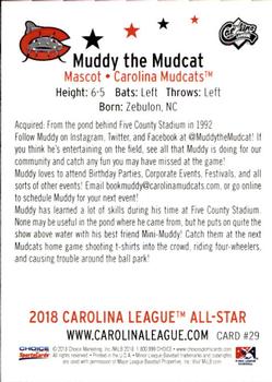 2018 Choice Carolina League All-Stars #29 Muddy the Mudcat Back