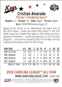 2018 Choice Carolina League All-Stars #30 Cristian Alvarado Back
