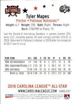 2018 Choice Carolina League All-Stars #37 Tyler Mapes Back