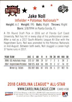 2018 Choice Carolina League All-Stars #38 Jake Noll Back