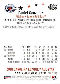2018 Choice Carolina League All-Stars #46 Daniel Gonzalez Back