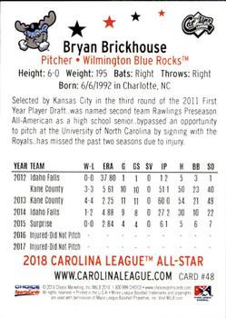 2018 Choice Carolina League All-Stars #48 Bryan Brickhouse Back