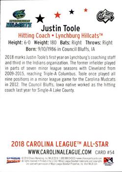 2018 Choice Carolina League All-Stars #54 Justin Toole Back