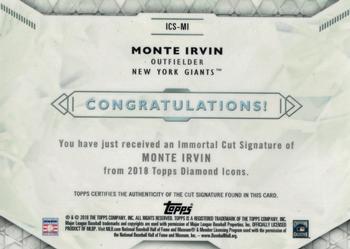 2018 Topps Diamond Icons - Immortal Cut Signatures #ICS-MI Monte Irvin Back