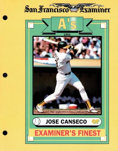 1991 San Francisco Examiner Oakland Athletics 6x9 #2 Jose Canseco Front