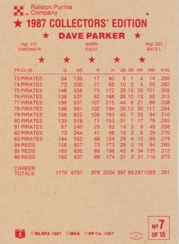1987 Ralston Purina - Collectors' Sheet Singles #7 Dave Parker Back