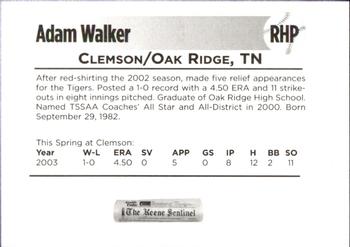 2003 Keene Swamp Bats #14 Adam Walker Back