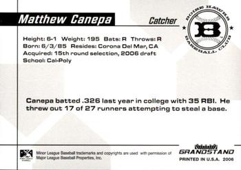 2006 Grandstand Boise Hawks #4 Matt Canepa Back