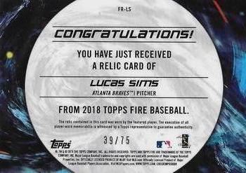 2018 Topps Fire - Fire Relics Green #FR-LS Lucas Sims Back