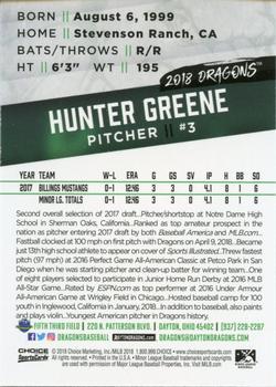2018 Choice Dayton Dragons #NNO Hunter Greene Back