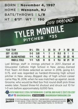 2018 Choice Dayton Dragons #NNO Tyler Mondile Back