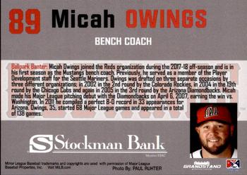 2018 Grandstand Billings Mustangs #NNO Micah Owings Back