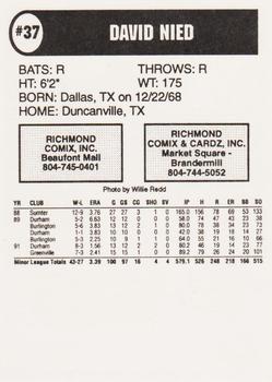1992 Comix Richmond Braves #NNO David Nied Back