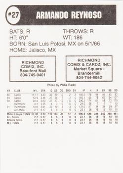 1992 Comix Richmond Braves #NNO Armando Reynoso Back