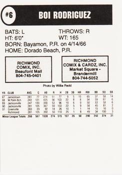 1992 Comix Richmond Braves #NNO Boi Rodriguez Back