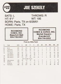 1992 Comix Richmond Braves #NNO Joe Szekely Back