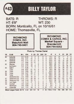 1992 Comix Richmond Braves #NNO Billy Taylor Back