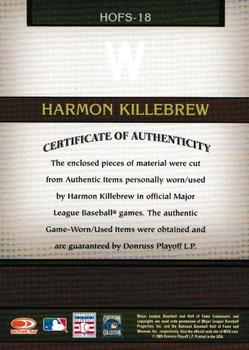 2005 Donruss Greats - Hall of Fame Souvenirs Signature Material Combo #HOFS-18 Harmon Killebrew Back